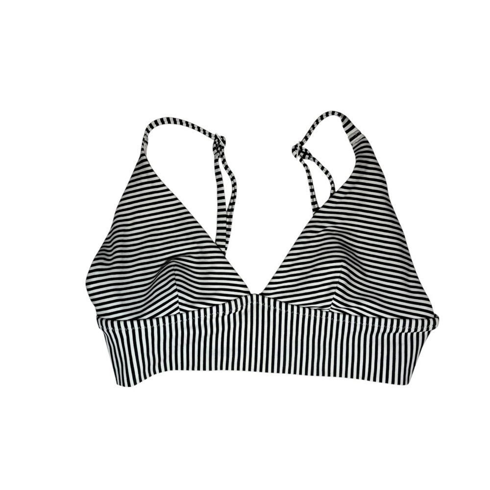Aerie Swim striped longline triangle bikini bathing suit top sz XS  black white